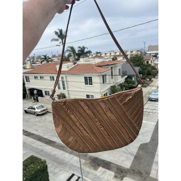 David Mehler for DAME 70s vintage snakeskin leather copper crescent shoulder bag - Picture 4 of 13